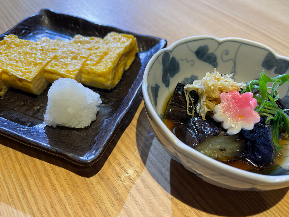 厚焼き玉子と自家製なす煮浸し